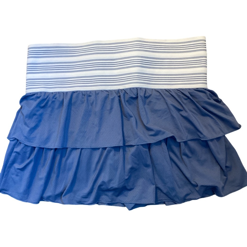 Lucky in Love Blue Ruffled Skirt -S white blue. ,polyester spandex , NWT